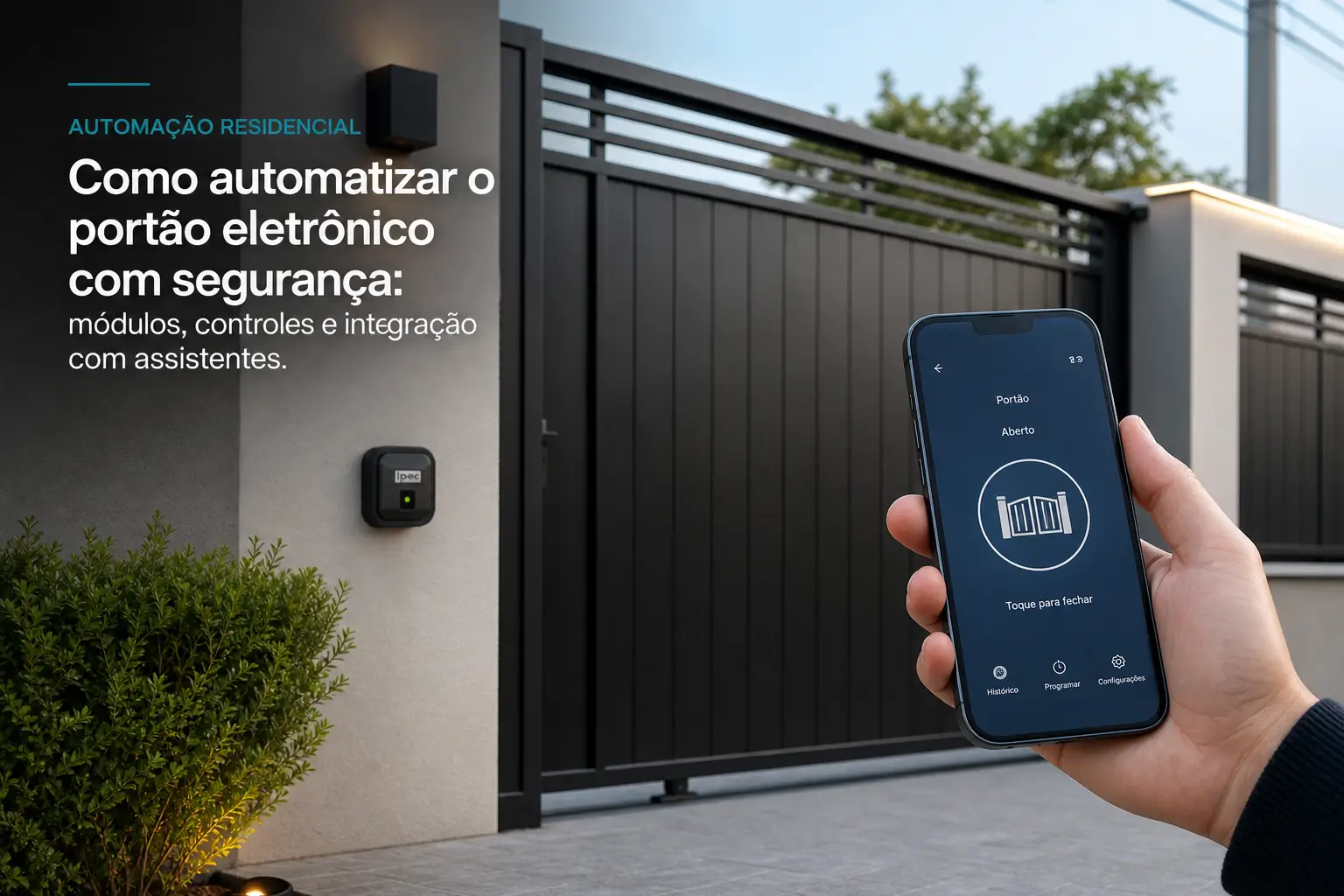 Automação portão eletrônico com smartphone em residência externa
