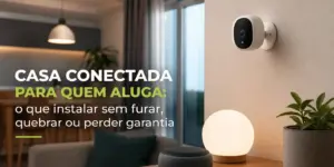 Sala moderna com câmera de segurança e alto-falante inteligente