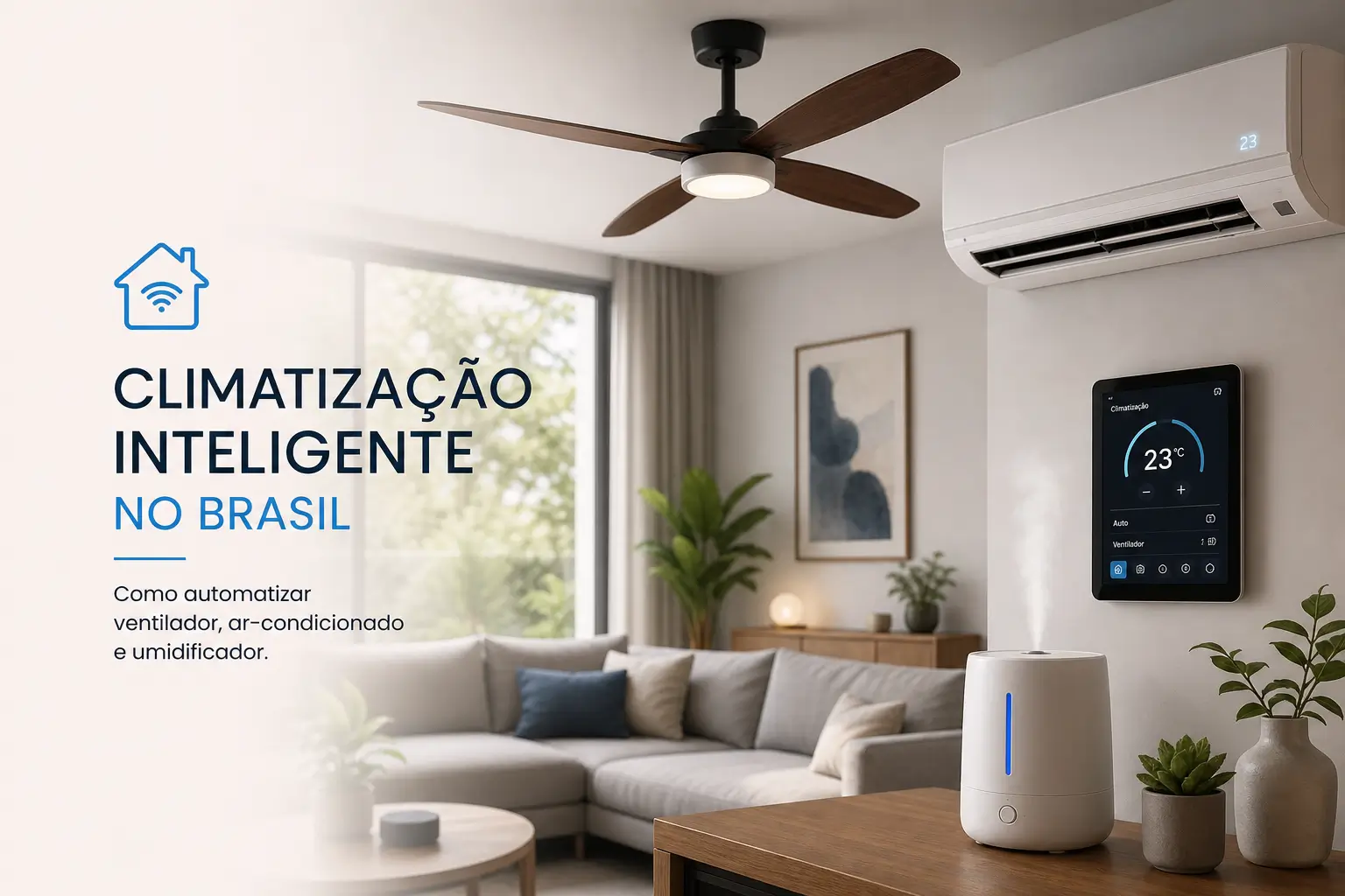 Sala moderna com climatização inteligente e controle de temperatura