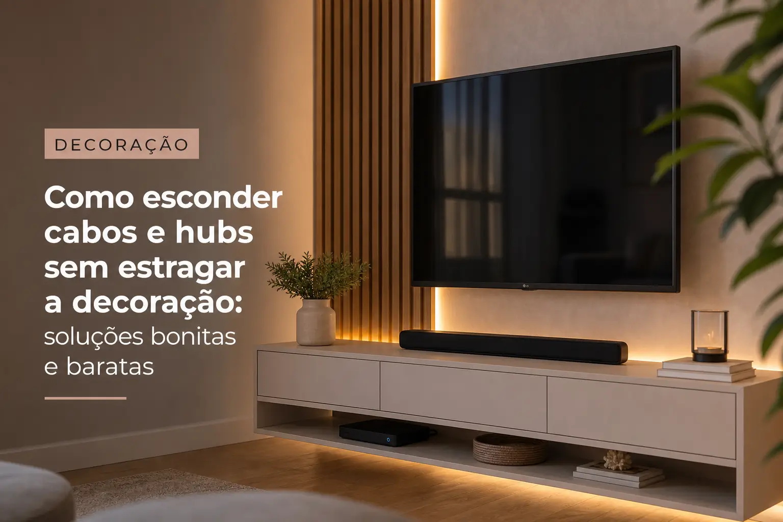 Sala moderna com TV montada e decoração elegante 2026