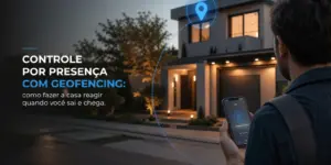 Homem usando app de controle de casa moderna iluminada 2026