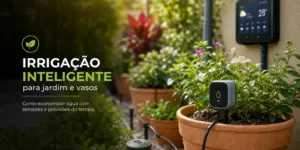 Jardim com irrigação inteligente e temperatura de 28°