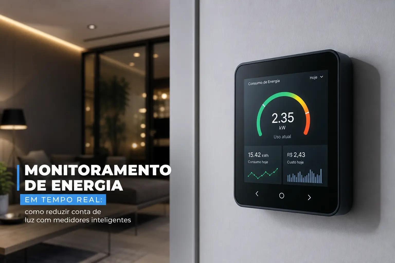 Monitor de energia inteligente exibindo uso de 2.35 kW