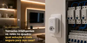 Sala moderna com tomada inteligente e quadro elétrico embutido