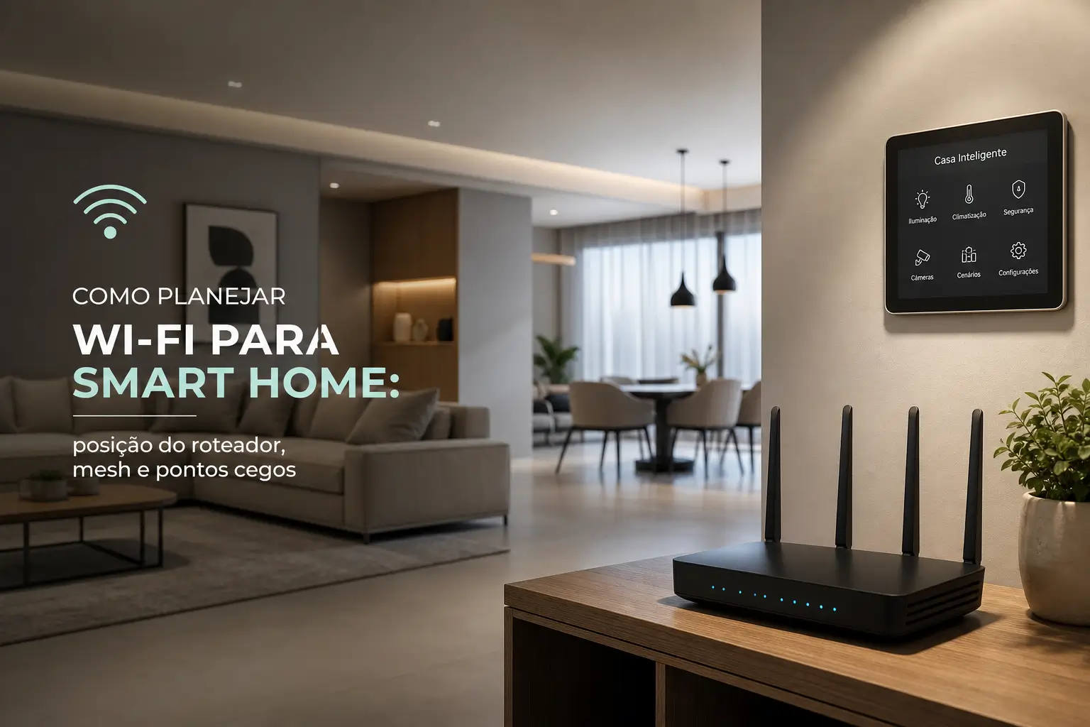 Roteador inteligente em sala com Wi-Fi para casa inteligente
