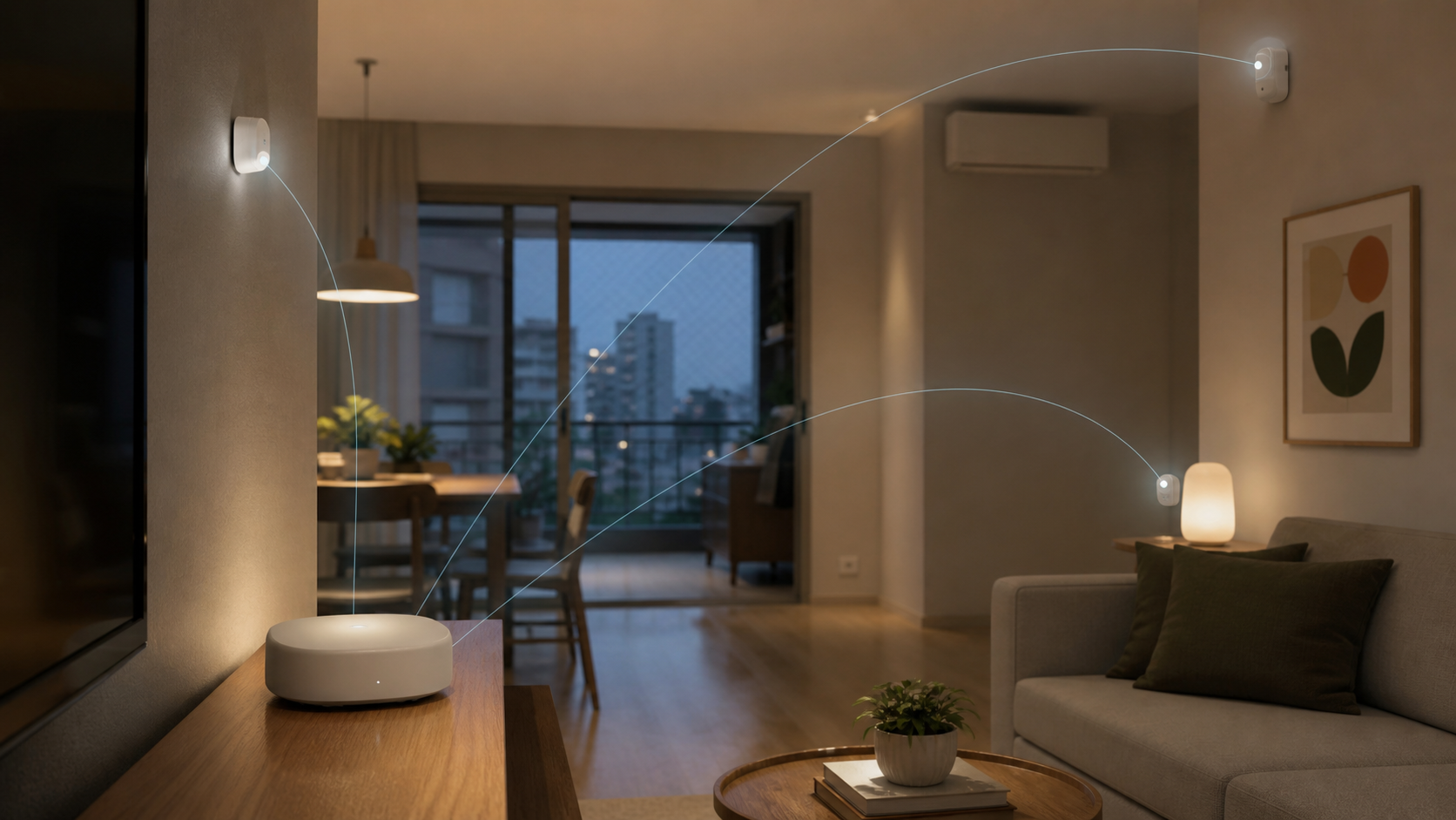 Hub doméstico conectado a sensores distribuídos em uma sala
