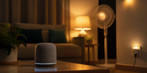Alto-falante inteligente controla luz, ventilador e tomada em uma sala